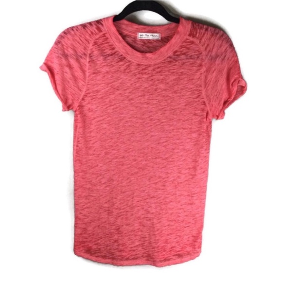 Free People Night Sky Coral Burnout Rolled Raglan Short Sleeve Tee Size Medium - Picture 2 of 7